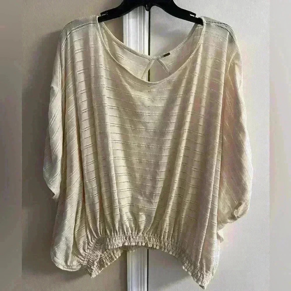 Free People Azalea Eyelet Blouse Large Slouchy Crochet Elastic Waist - Picture 3 of 10